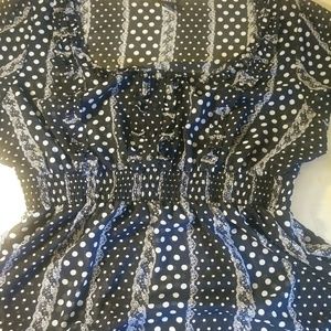 Torrid sheer dot and lace print ruffle blouse